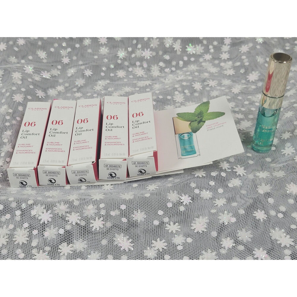 Clarins Lip Comfort Oil- 06 Mint 2.8 ml/.09 oz Travel Size – 5 New In Box Oils